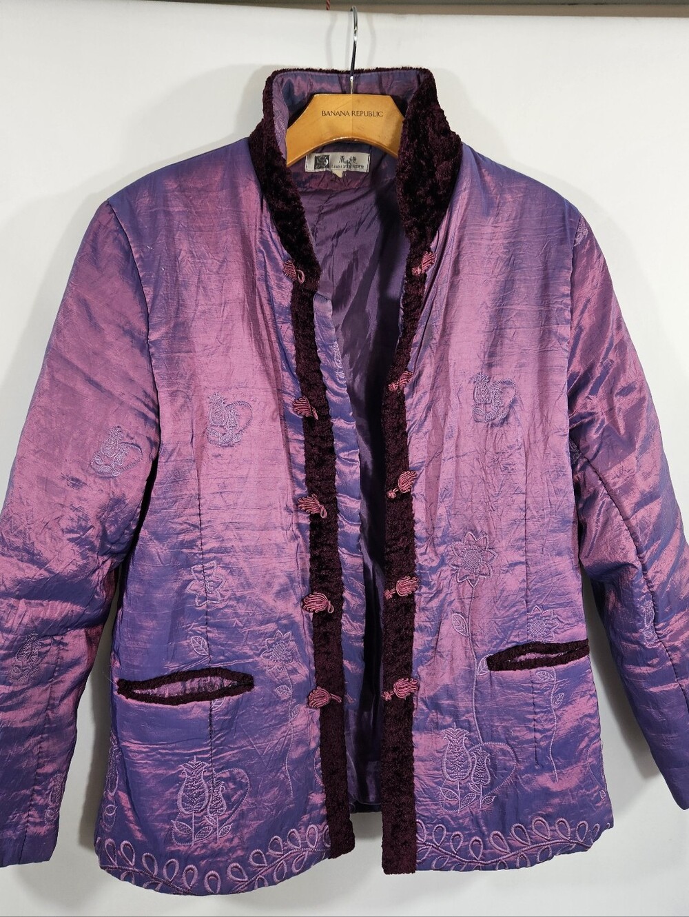 Iridescent Purple Quilted Mandarin-Style Jacket